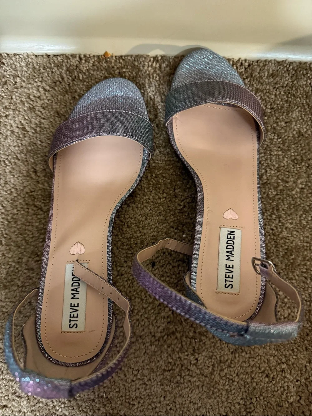 Steve Madden Iridescent Purple-Blue Open Toe Ankle Strap Sandals